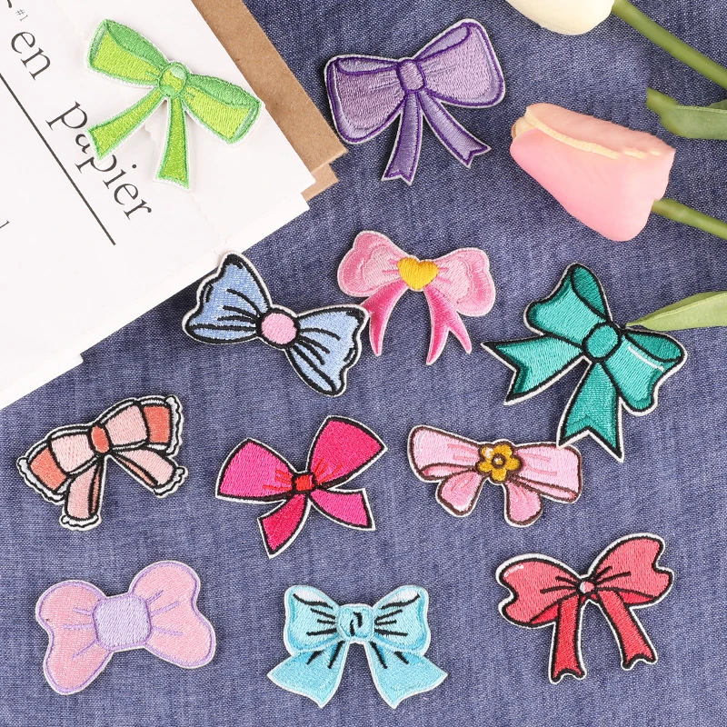 5pcs Cartoon Embroidery Cute Bow Iron On Patches Stickers Cloth Stickers Diy Handmade Bag Hat Shoes Clothing Patches