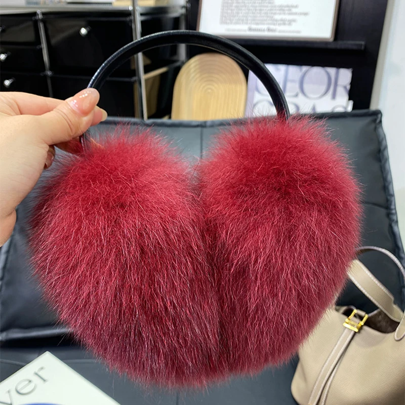 2027 New Winter Natural Real Fox Fur Earmuffs Plush Warm Decorate Women Cute Solid Ear Warmer Headphones Neck Warm Bib Scarf