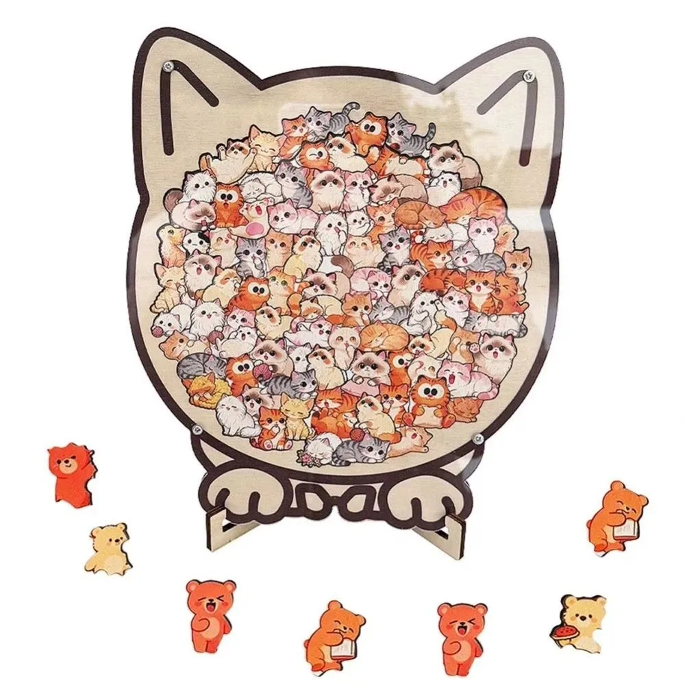 Cartoon Wooden Puzzle Toy Fun Educational Toys Animal Dog Cat Bear Theme Cat Shaped Puzzle Toys Puppy