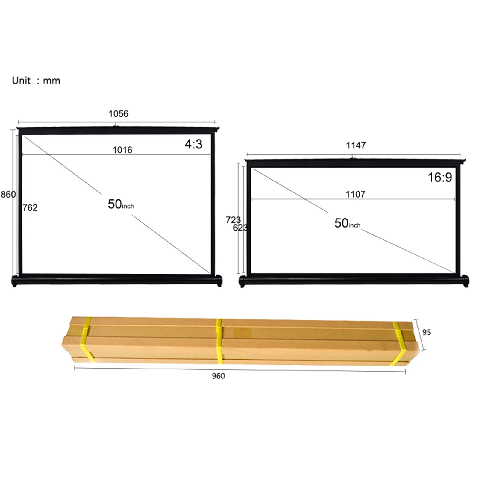 شاشة عرض 50 بوصة 4:3/16:9 شاشة عرض عالية الدقة محمولة قابلة للطي مثبتة على الحائط لأفلام المكاتب والمسرح المنزلي #2