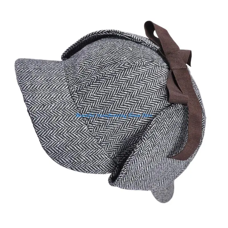 E56A Double Border Baseball Hat Trendy Plaids Duckbills Hat Winter Ear Protecting Hat for Travel Scenarios
