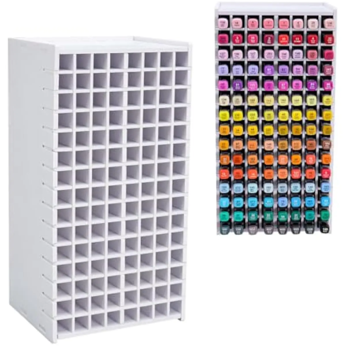 Art Supply Organizer Rack for 120 Markers | Adjustable Removable Dividers | Stackable Tabletop Storage Unit | Durable PVC Constr