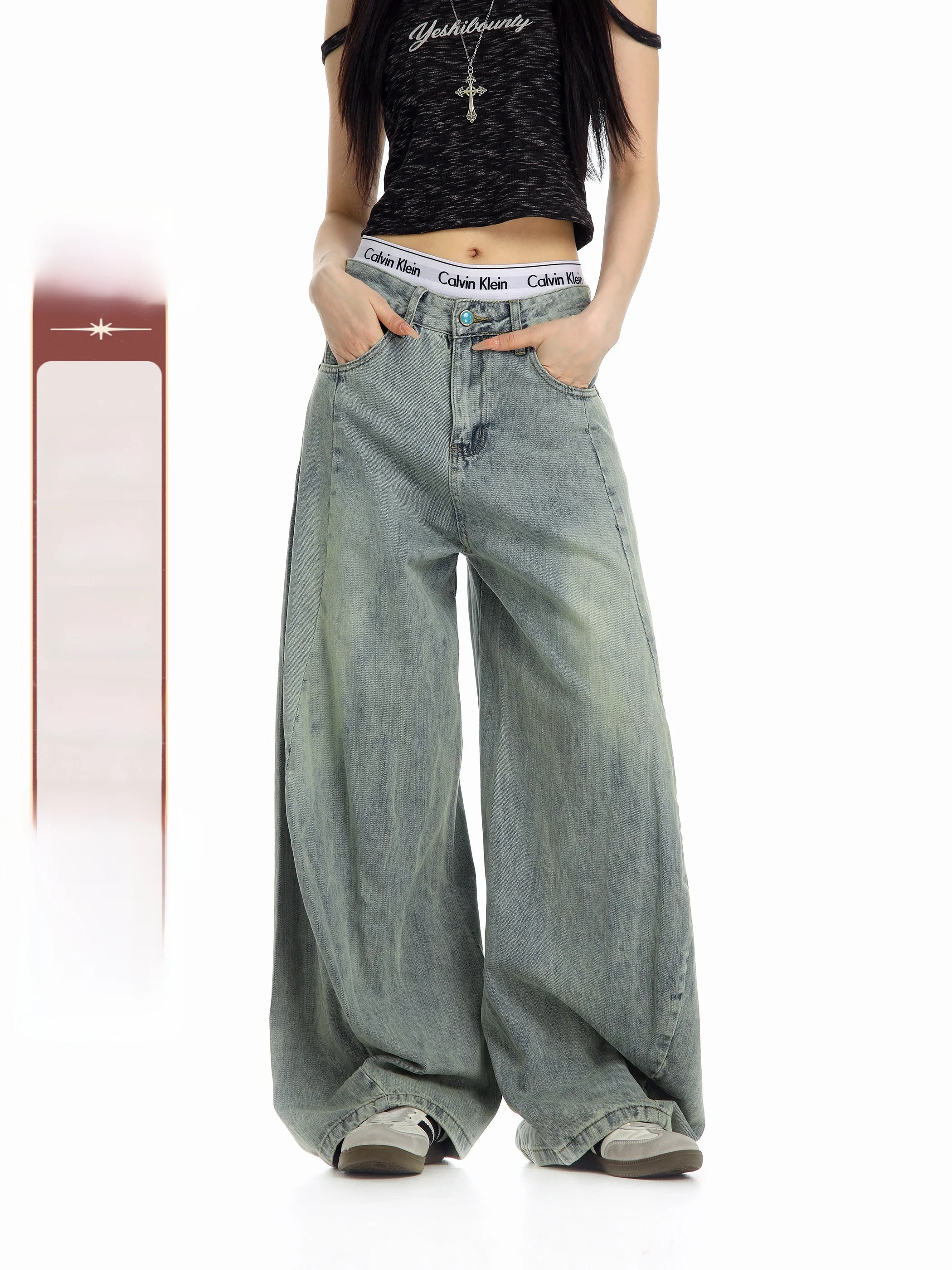 

Waed Vintage American Denim Jeans Women Loose Fit Wide Leg Casual Pants Beer Captain Knife Retro Sle Neutral Size