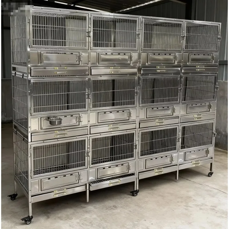 2026 304 Stainless Steel 3-Layer Lockable Pet Cage for Cats Birds Small Animals & Rabbits with Cleaning Tray and Durable Design