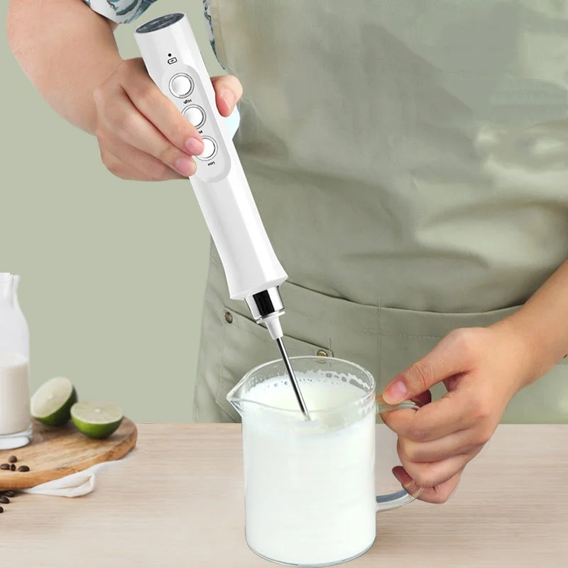 Wireless Rechargeable Electric Milk Frother - 3 Speeds, Handheld Foam Maker for Latte, Cappuccino, Hot Chocolate - USB Rechargea