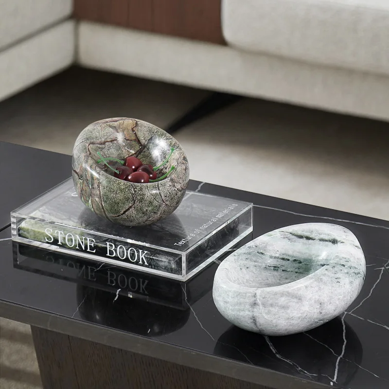 L18xW13xH9CM French Wabi-Sabi Natural Marble Stone Bird's Nest Tray Jewelry Sundries Storage Art Geometric Ornament Home Deco