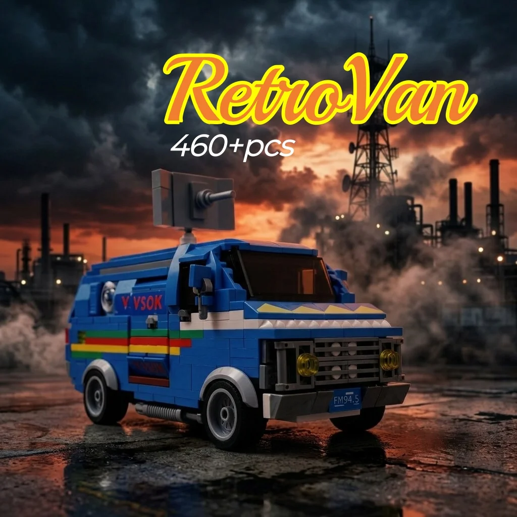 

Набор строительных блоков «Ретро-фургон» 460 деталей, модель винтажного автомобиля с радужными полосами, игрушка-конструктор для взрослых и детей, подарок, декор для дома