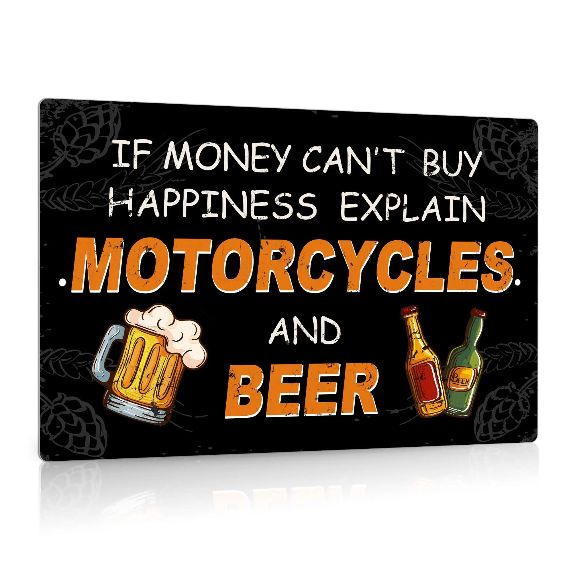 Putuo Decor 1pc Bar Vintage Metal Tin Sign, If Money Can't Buy Happiness Explain Motorcycles and Beer, Wall Art Decor for Ho