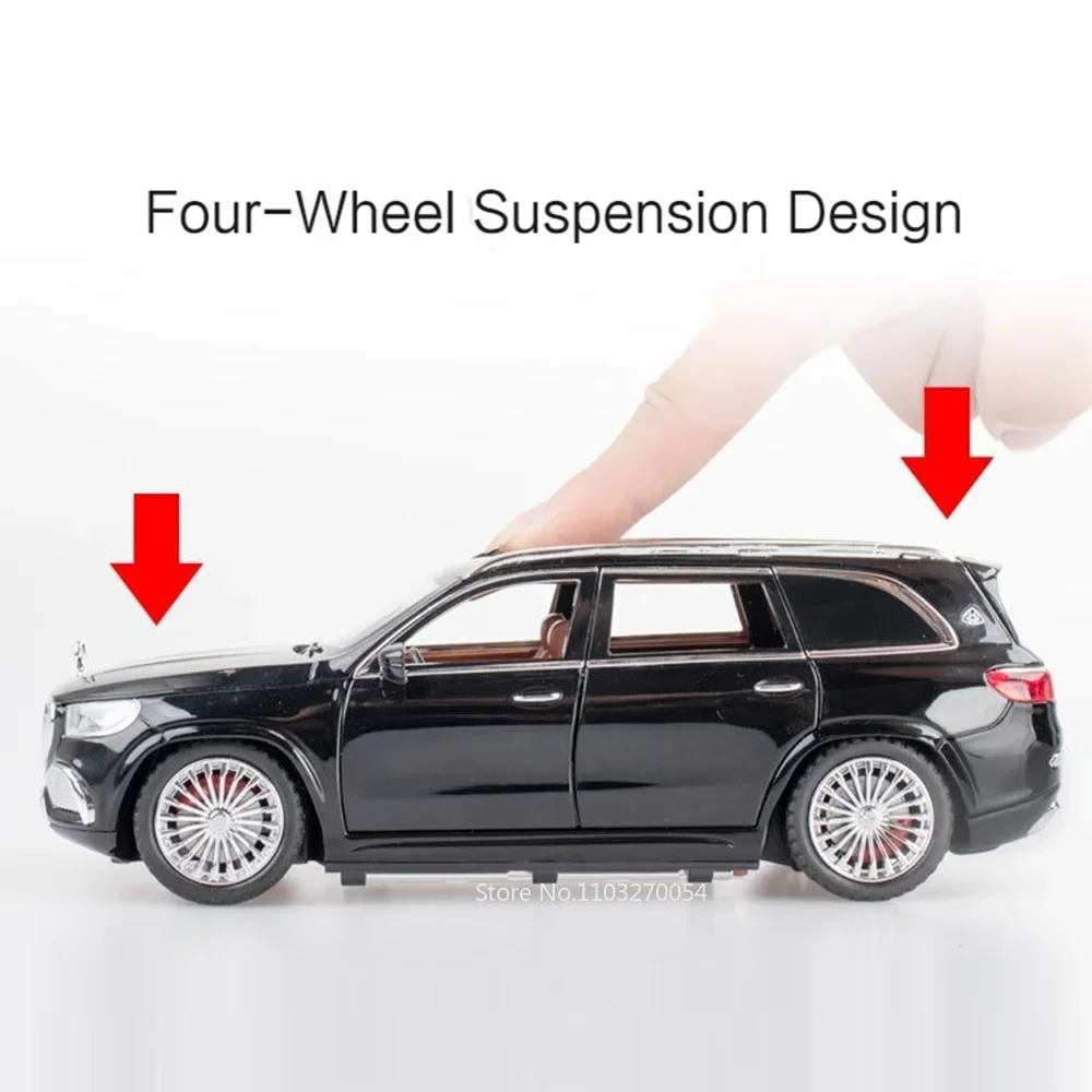 Scale 1/24 Maybach GLS600 Car Model Toys Diecast Alloy Vehicle Sound Light Pull Back Doors Opened Rubber Tire Toy Gifts for Kids