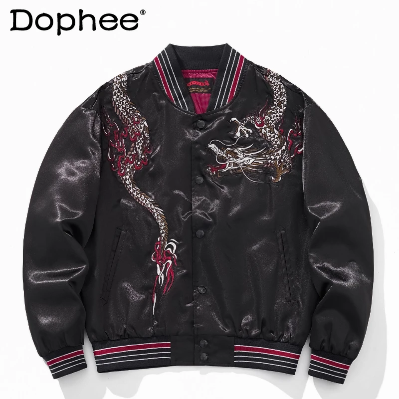 

2025 Men's Autumn New Coats Handsome Elegant Dragon Embroidery Yokosuka Jacket Coats Personality Loose Comfort Baseball Jackets