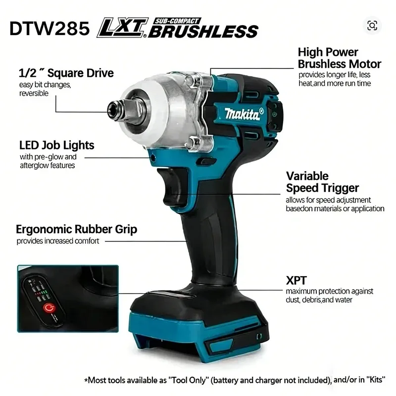 Makita DTW285 18V Brushless Impact Wrench 1/2 Inch 280Nm 3 Speed with Auto Stop and LED Light for Construction Fastening
