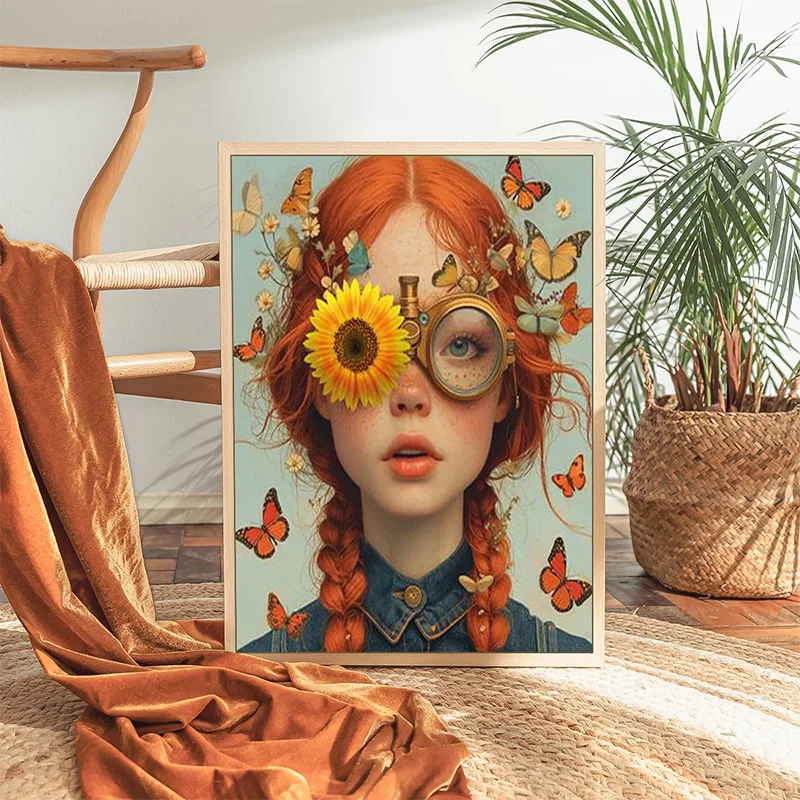 Fashion Glasses Woman with Flowers Canvas Painting Flowers with Girl Portrait Posters and Prints Nordic Boho Mural Picture Art