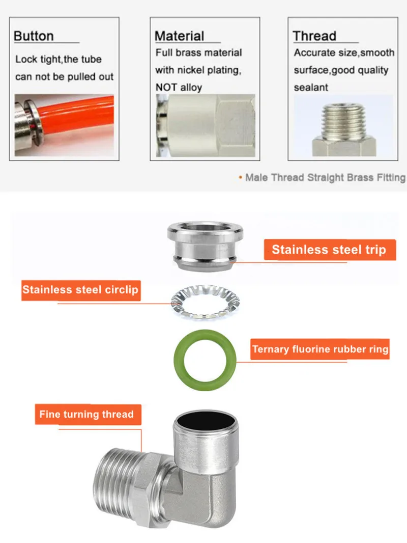 304 Stainless Steel Metal Pneumatic Quick Connector PC/PCF/PL/PLF/SL/PB/PX/PH/PD 4mm 6mm 8mm Thread 1/8 1/4 3/8 Hose Fittings