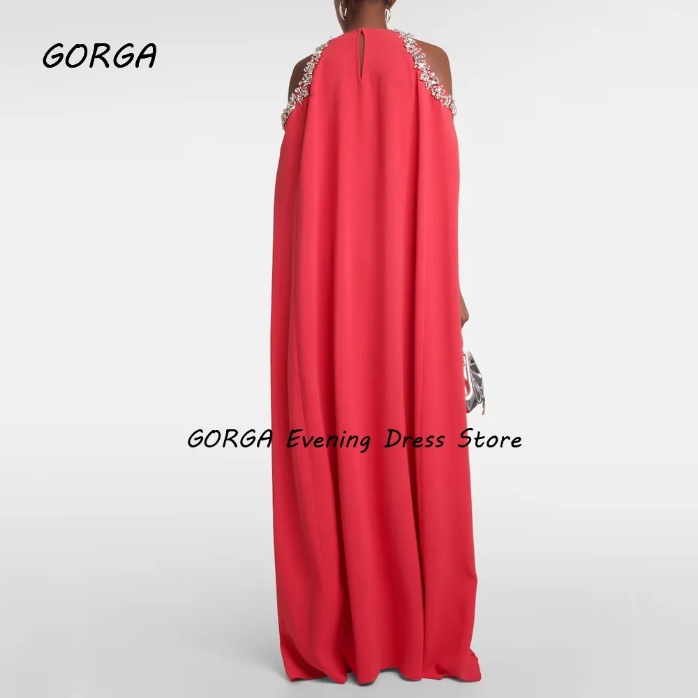 GORGA Simple Red Beading O-Neck A-LINE 2024 Slim Backless Crepe Ocassion Gown Floor-Length Evening Dressفستان سهرة نسائي