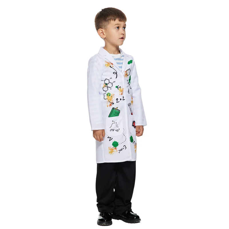 Bambino divertente Mad Scientist Costume Halloween Kid Lab Cosplay Coat con parrucca