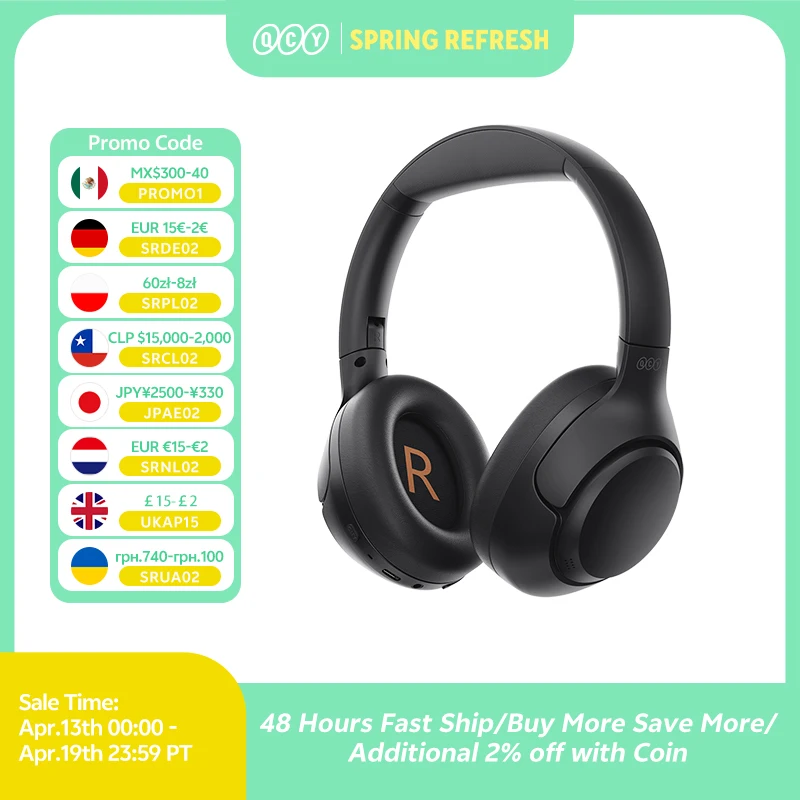 QCY H3 ANC Беспроводные наушники Bluetooth 5.4 Hi-Res Audio Over Ear Headset 43 дБ Гибридные наушники с активным шумоподавлением 60H