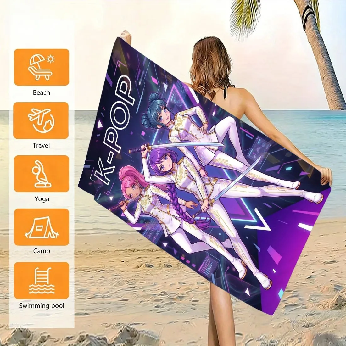 1Pc Microfiber Beach Towel, K‑POP Girl Group Style Printed Towel, Large Quick Dry Sand Free Beach Blanket for Adults Women Men,
