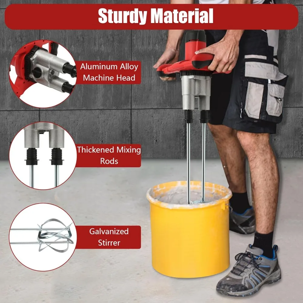 Double-Paddle Electric Cement Mixer with 6 Adjustable Speed, Handheld Electric Concrete Mixer, Portable Mud Mixer, Double
