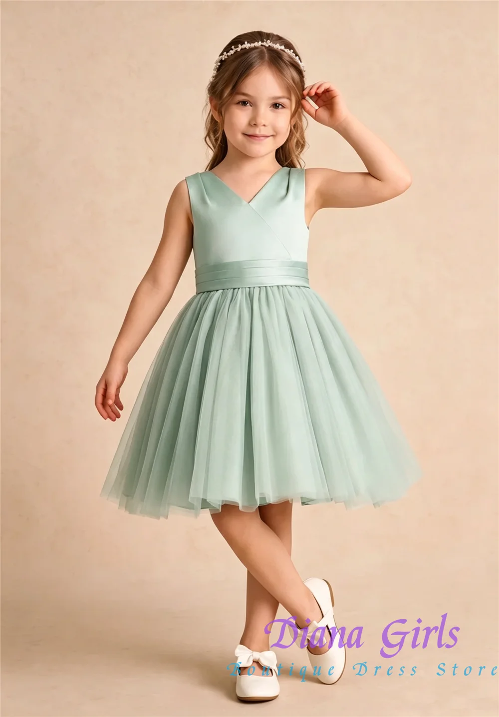 Lovely Green New Quality Flower Girl Dress Satin Fluffy With Bow For Wedding Birthday Party First Communion Evening Ball Gowns