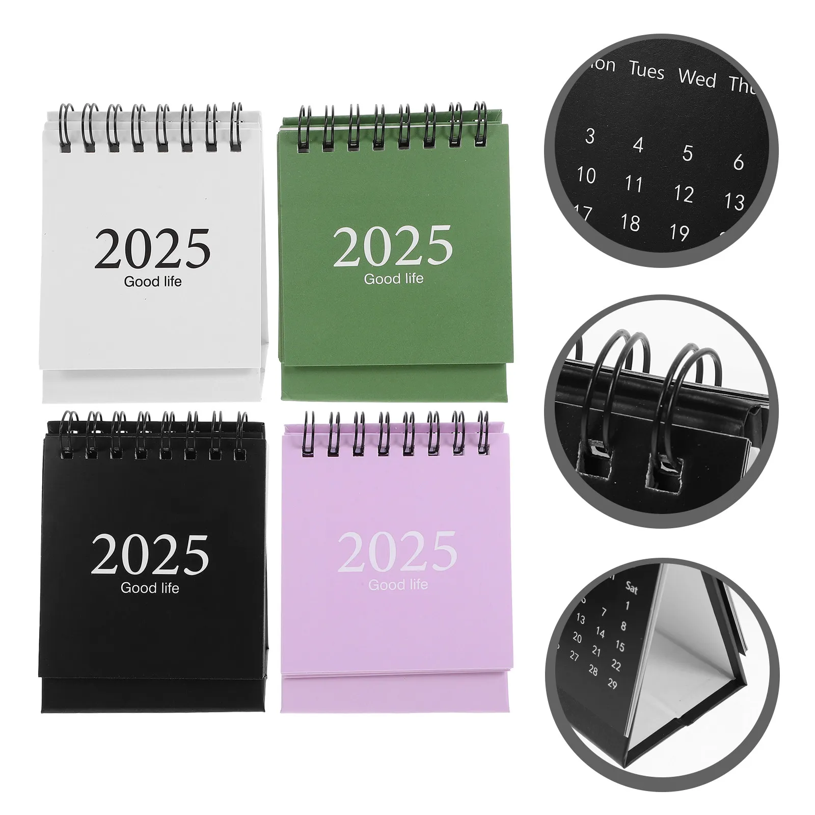 

4Pcs Decorative Mini Desk Calendar English Version Portable Pocket-Sized Sturdy Paper Standing Flip Calendar for Desktop Table