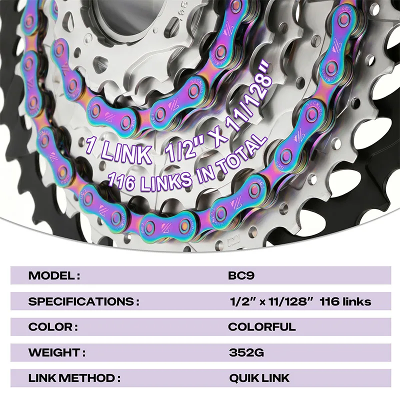 BUCKLOS Titanium Plating Bicycle Chain 8 9 10 11 12 Speed Chain 116L 126L MTB Current 8V 9V 10V 11V 12V MTB Chain for SHIMANO