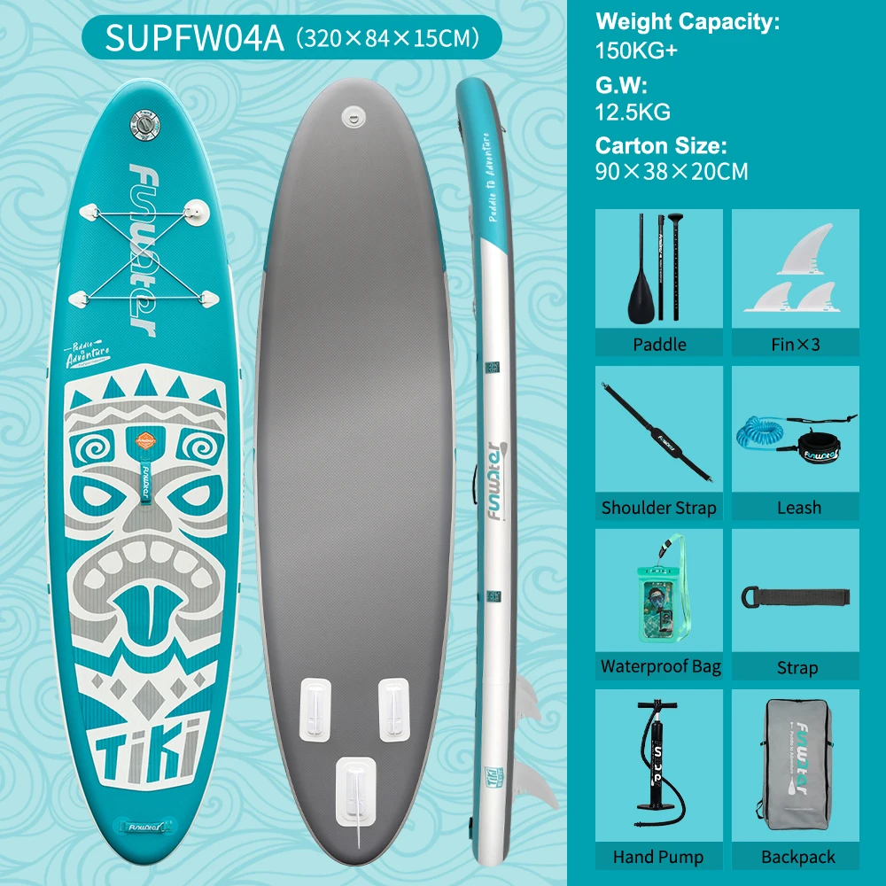 FunWater aufblasbares Stand-Up-Paddle-Board, Paddling-Board, Surfbrett, Surf-Sup-Board, 320–385 cm, rutschfestes Wassersport-Paddle-Board