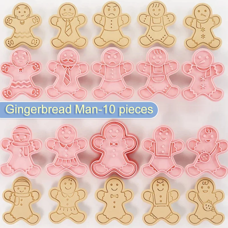 

10Pcs/set Christmas Cookie Cutters Gingerbread Man Biscuit Mold Stamp DIY Cake Decoration Tools New Year Party Baking Navidad