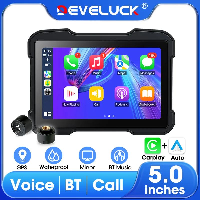 

Develuck новый мотоциклетный навигационный беспроводной CarPlay Android Auto 5-дюймовый экран GPS для мотоцикла TPMS дополнительные аксессуары для мотоциклов