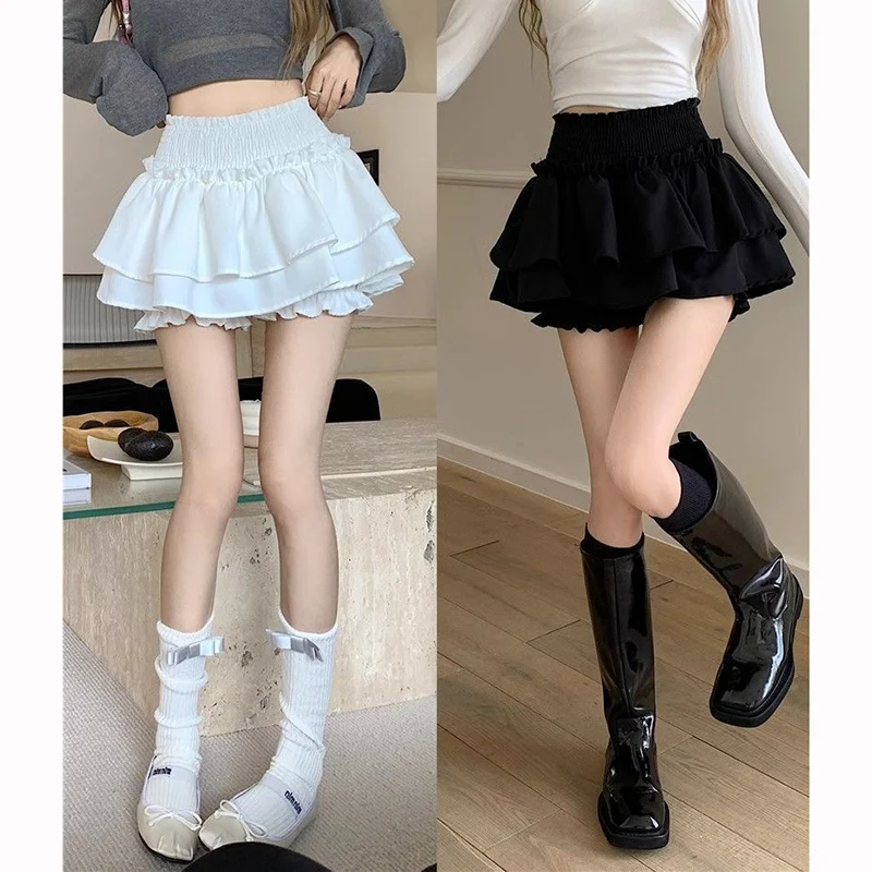 

Summer Girls White Ballet Cake Skirts Lady Chic Sweet High Waist A-line Skirts Women Elegant Fashion Thin Short Dress