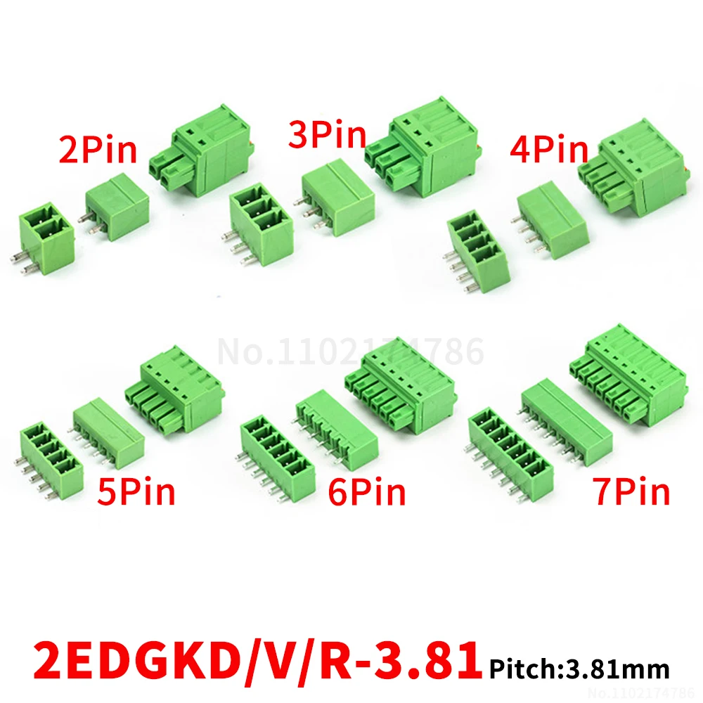 (1 Set) 2EDGKD + 2EDGVC 2EDGRC - 3.81mm spring-loaded plug connector set with straight/angled pins 2~24P KF 15EDGKD/V/R 3.81