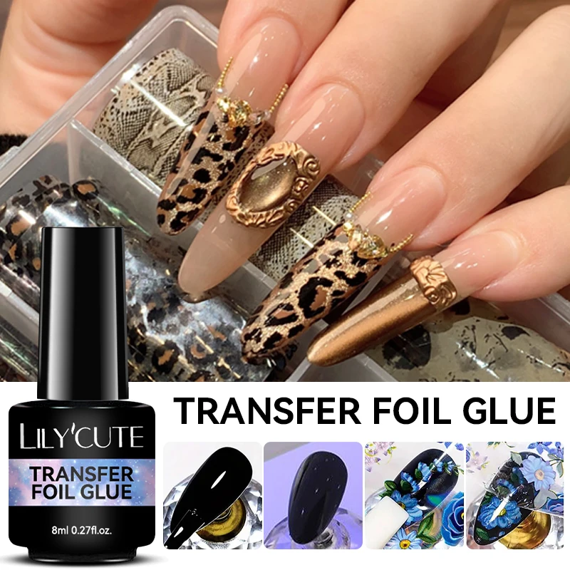 LILYCUTE 8ML Transfer Foil Glue For Starry Nails Semi-Permanant Varnish For Adhesive Sticker Nail Glue Soak Off UV LED Gel Nail