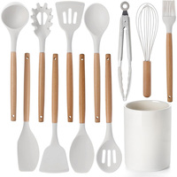 12Pcs Kitchen Utensil Set Silicone Spatula Set Wooden Handle Non-Stick Spatula Set Spatula Spoon Brush Whisk Kitchen Supplies