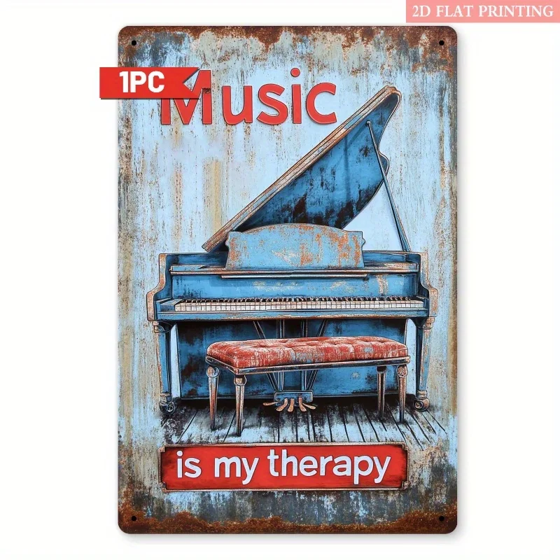 Rustic Blue Piano Iron Wall Art Music Is My Relax Sign Vintage Metal Decor Gift