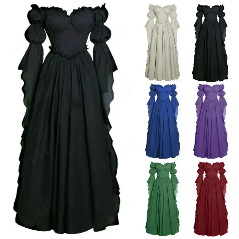 Vestido largo retro medieval para cosplay, traje elegante de estilo real europeo para actuaciones en escenario y sesiones de fotos