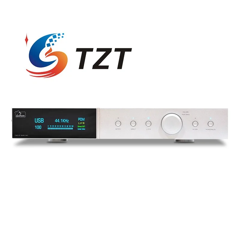TZT Black/Silvery CMD32 DAC 4-Core CS4308P HiFi VU Meter Balanced Decoder Built-in USB Card for Amanero/XU316 with 4.8-inch LCD