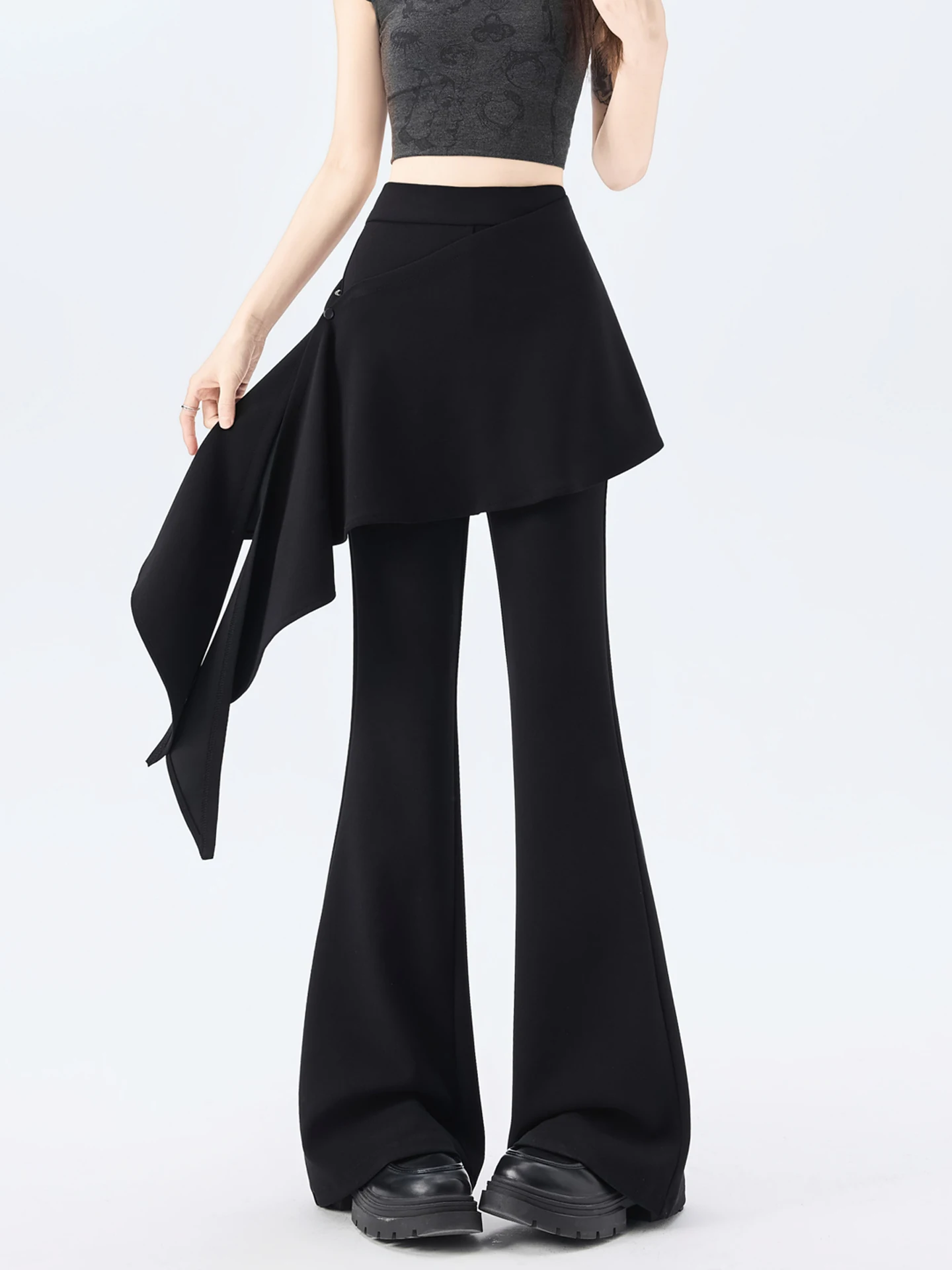 

Black Suit Pants Women's Spring 2026 New High Waist Flared Pants Asymmetrical Long Drapey Trousers Commute Style Korean Simple