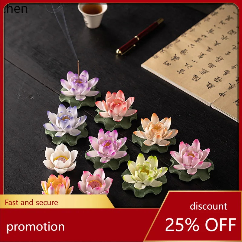 

Cz ceramic lotus silk handmade incense burner ornament indoor zen desktop incense holder incense stick holder