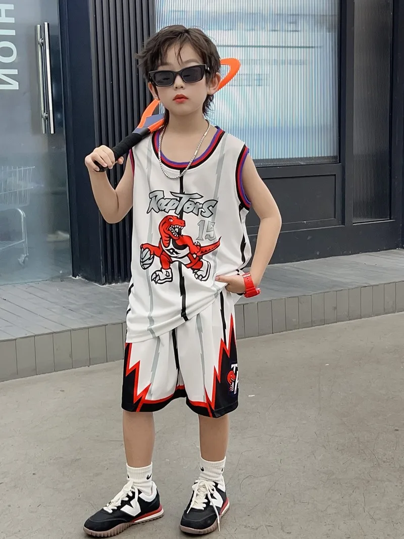 Raptors 15 Carter Home And Away Vintage Jersey Boys And Girls Basketball Suit Set Performance Suit Training Suit Tank Set