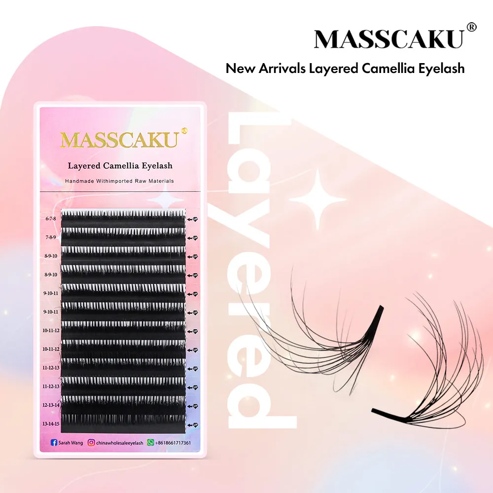 MASSCAKU Feathered Camellia Eyelashes LB LC LD Curl Premade Volume Fans Soft Texture Lash Extensions Mixed Tray