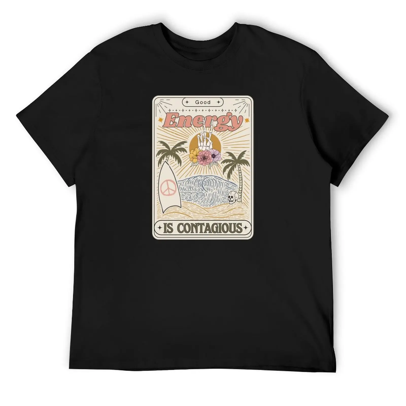 

Good Energy Is Contagious Summer Tarot Skull Palm Trees T-Shirt hippie clothes essential t shirt mens white t shirts