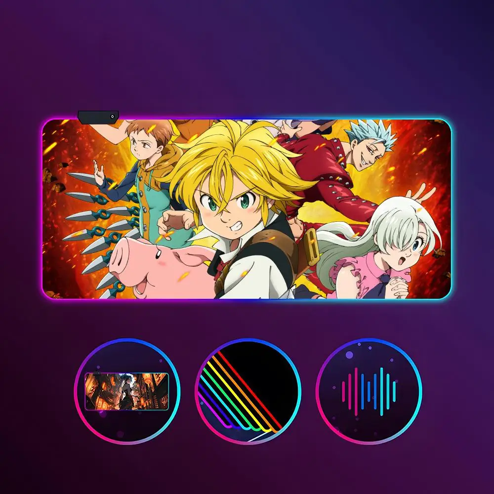 

Anime The Seven Deadly Sins Mouse Pad RGB Luminous 900X400mm Large Table Mat Non-slip Extra Large Game Office Mouse Pad