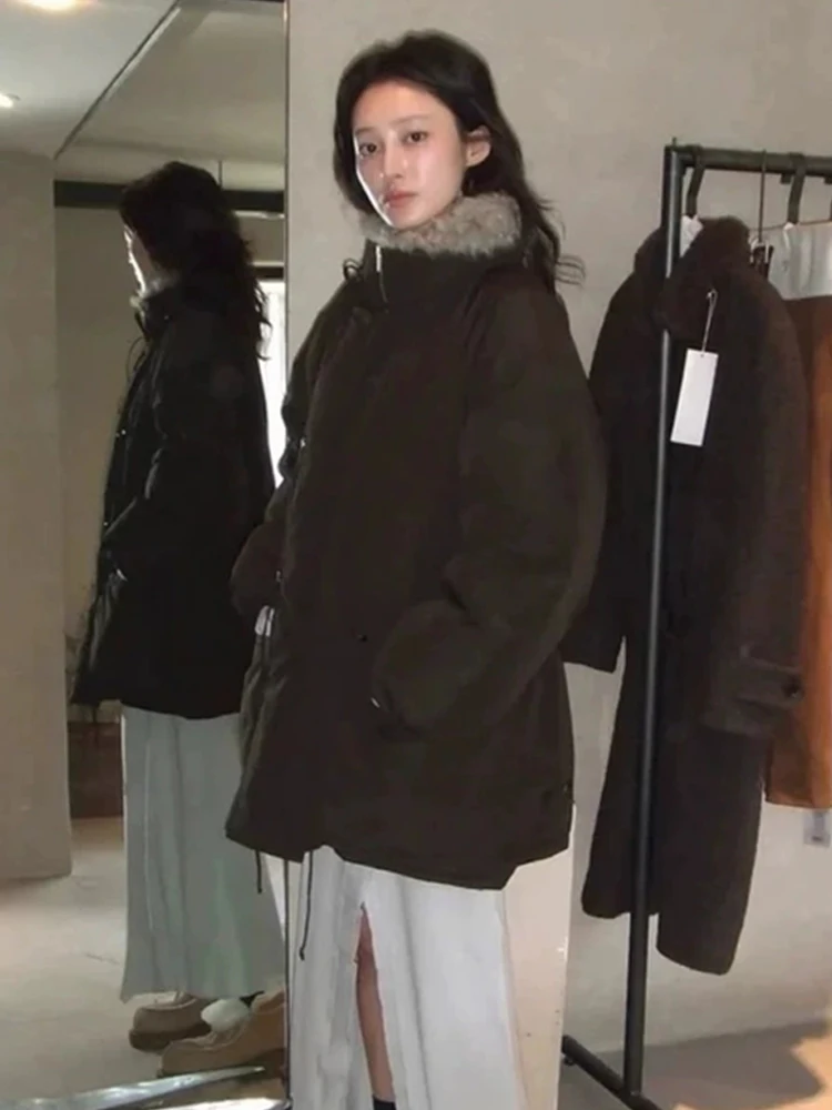 Versátil Thiened invierno Puffer Jaet mujer Casual suelta ajuste abrigo con cuello cálido cuello alto Parka que se pega la cintura