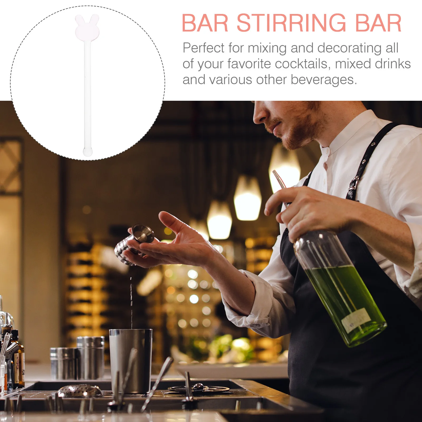 

5Pcs Glass Stirring Rod Rabbit Design Transparent Cocktail Stir Sticks Reusable Drink Mixers for Coffee Milk Tea Drinks