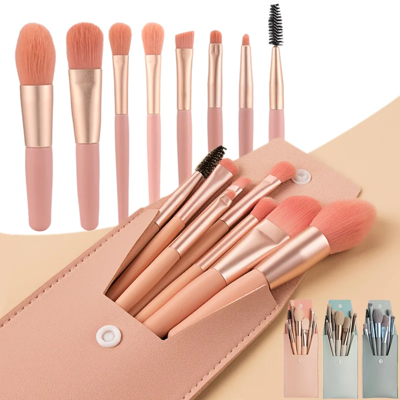 Set di pennelli per trucco professionale da 8 pezzi Cosmetici Fondotinta Ombretto Miscelazione Pennelli per trucco morbidi Strumento di bellezza Set per trucco portatile