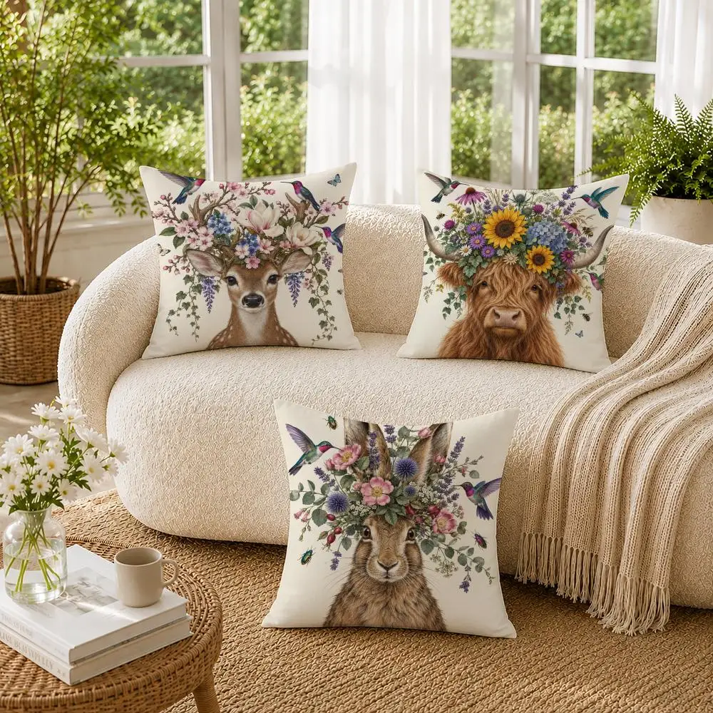 Whimsical Badger Colourful Woodland Animal Cushion Cover Double-Sided Plush Sofa Cushion Covers Breathable Invisible Zipper