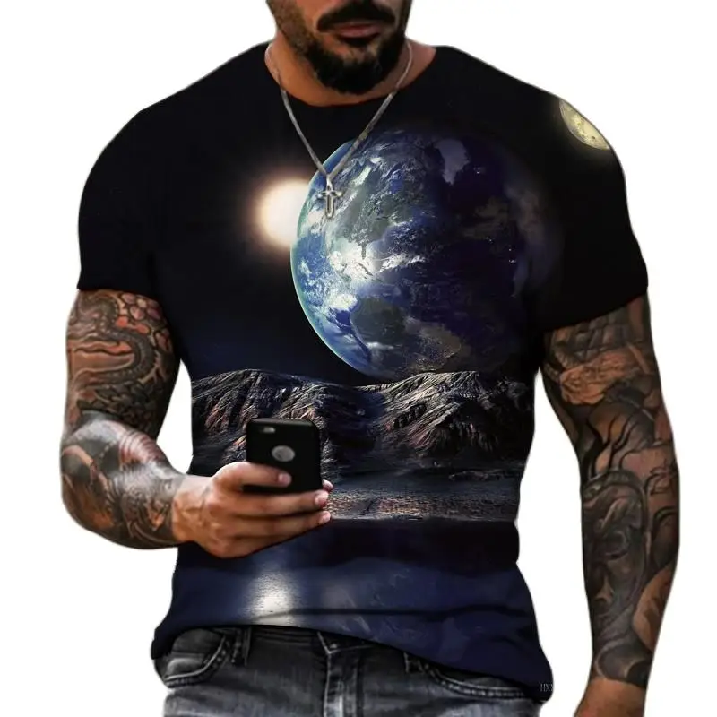 Cosmic Galaxy Space Natural Landscape 3D Printed Summer Science Fiction Romantic Crewneck Short Sleeve Men\'s T-shirt Fashion Top