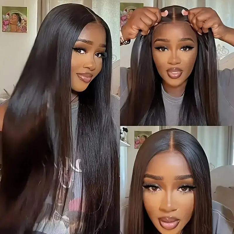 Natural Black 18 34 Inch 13X6 HD Lace Forehead Wig Human Hair 13x4 Straight Women's Pre-Plucked Closure 180 Density