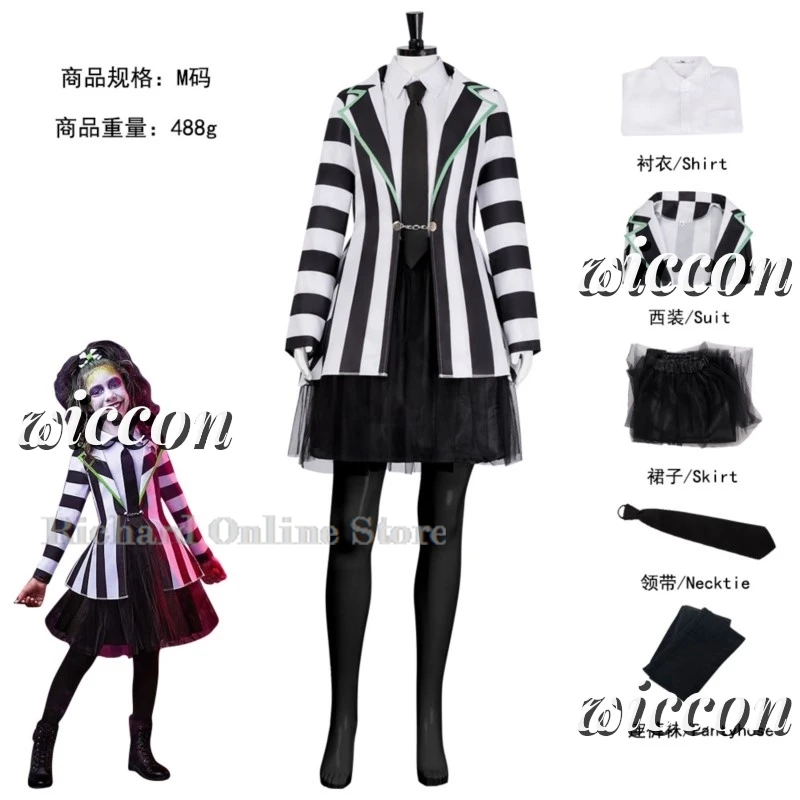 Anime Cosplay Beetle2Juicee Women Men Black and White Striped Suit Scary Halloween Costumes Earrings for Cosplay Party