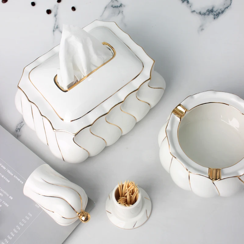 European luxury Phnom Penh modern household living room hotel sample room tea table display ceramic tissue napkin tissue box