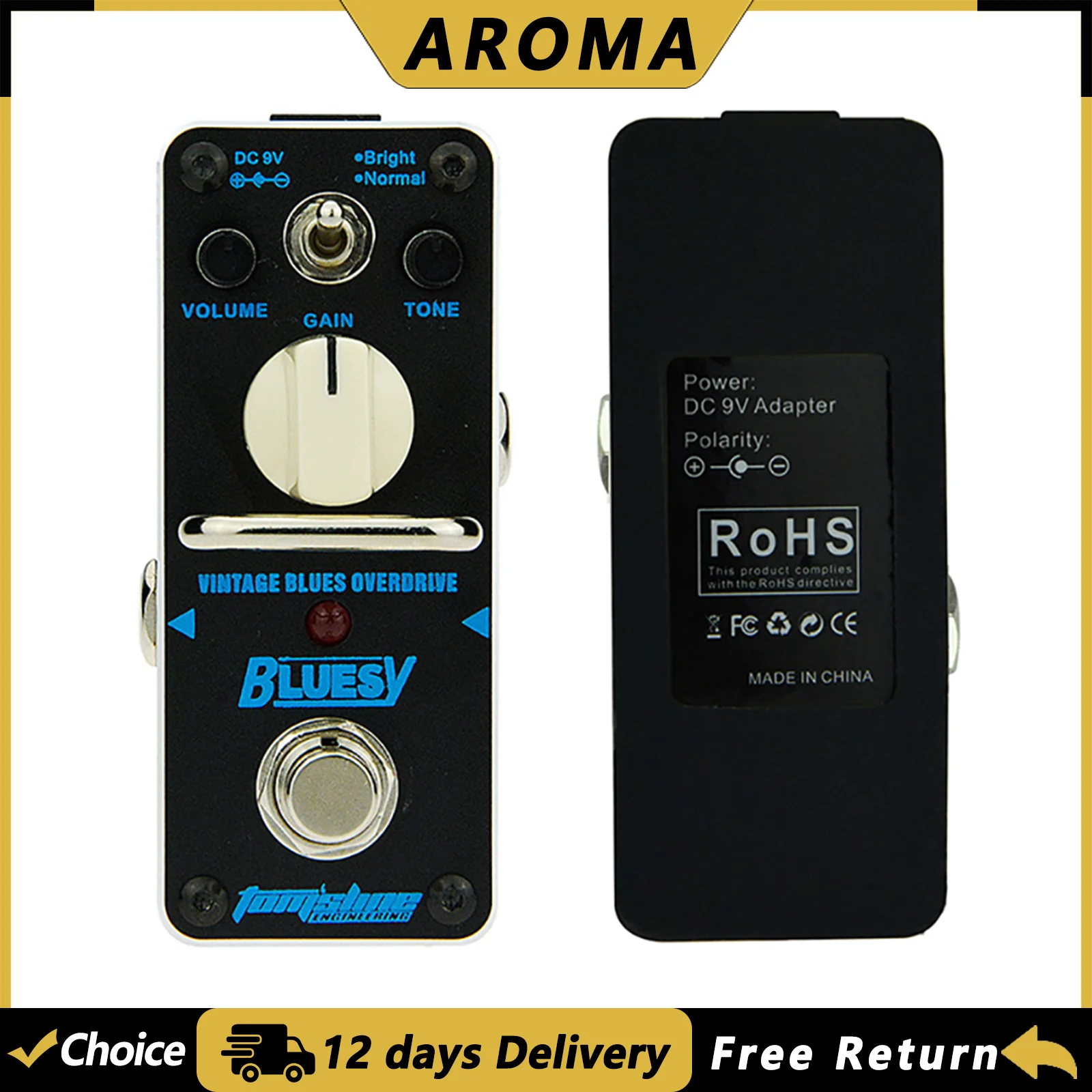 

AROMA педаль эффектов для электрогитары ABY-3 Bluesy Vintage Blues Overdrive педаль мини True Bypass детали эффектов для гитары аксессуары